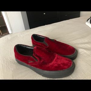 Red Velvet Slip ons.